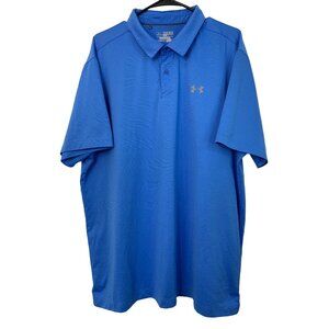 Under Armour Mens 2XL Loose Fit Blue Stripe Polo Shirt HeatGear Fabric GUC 7850